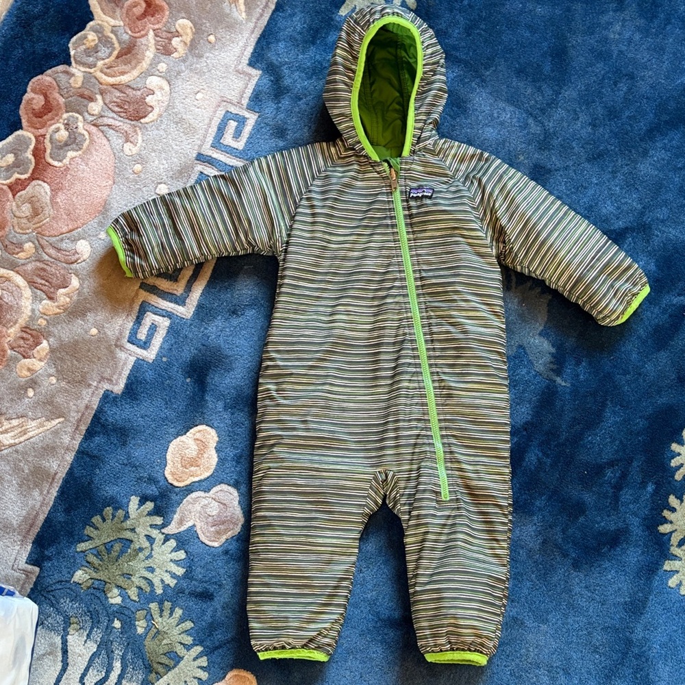 Patagonia Kids Striped Footie in Olive and Lime